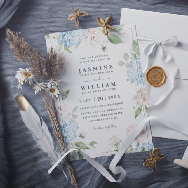 Elegant Peonies and Hydrangeas Modern Wedding Invitation (Creator Uploaded)