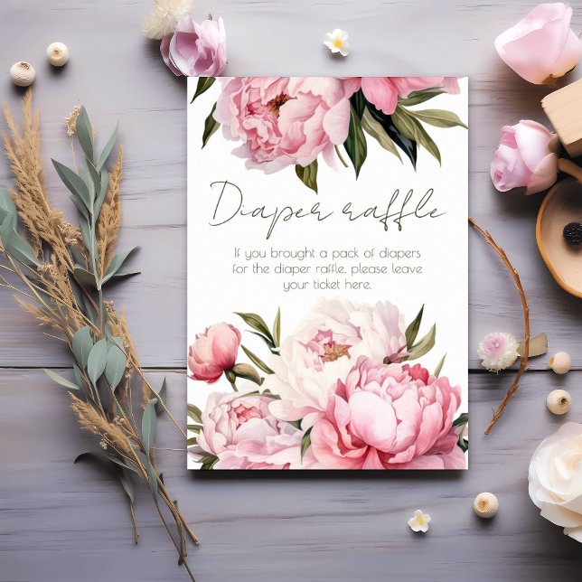 Elegant peonies diaper raffle baby shower poster (Creator Uploaded)