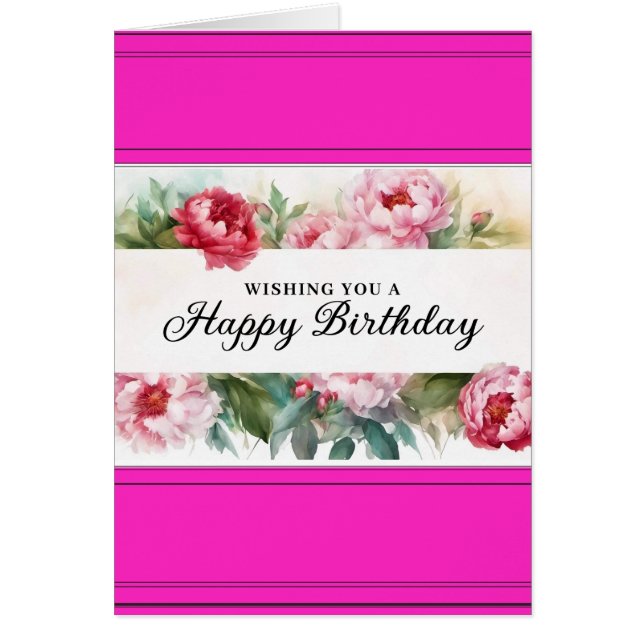Elegant Peonies Greeting Card - Pink (Front)