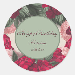 Elegant Peonies Happy Birthday Classic Round Sticker