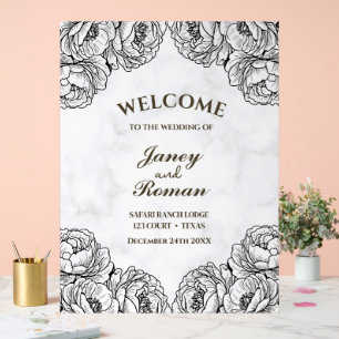 Elegant Peonies Modern and Minimalistic Wedding Acrylic Sign
