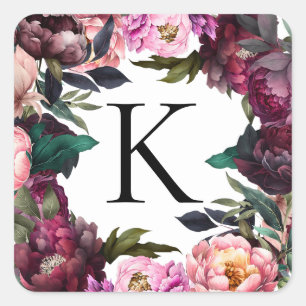 Elegant Peonies   Modern Floral Monogram Label