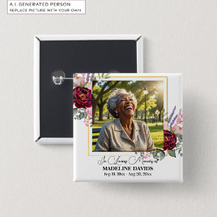 Elegant Peonies Photo Funeral Keepsake 15 Cm Square Badge