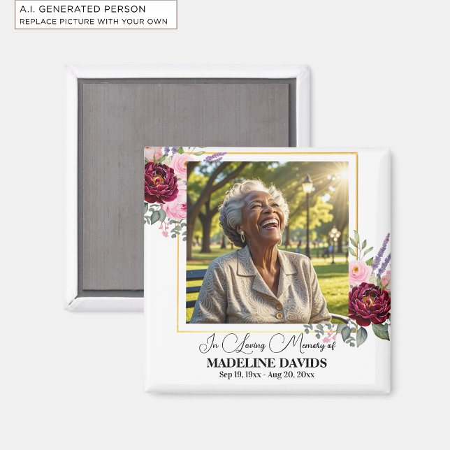 Elegant Peonies Photo Funeral Keepsake  Magnet (Creator Uploaded)
