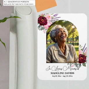 Elegant Peonies Photo Funeral Keepsake Magnet