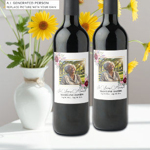 Elegant Peonies Photo Funeral Wine Label