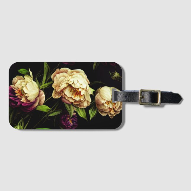 Elegant Peonies & Roses Luggage Tag (Front Horizontal)