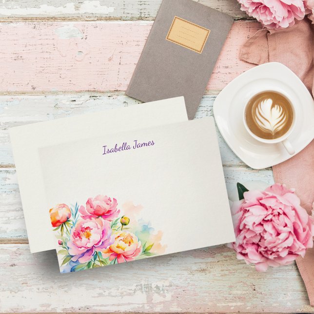 Elegant Peonies Watercolor Floral Note Card (Elegant peonies: A floral embrace to brighten your day with timeless charm.)
