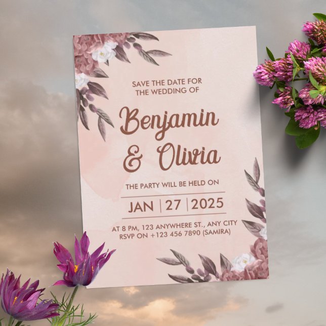 Elegant Peonies Watercolor Wedding Invitation (Creator Uploaded)