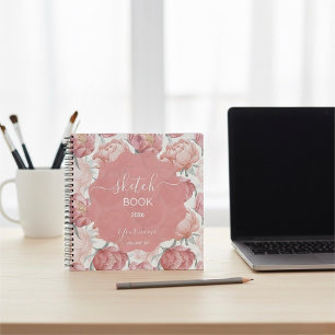 Elegant Peony and Pink Floral Sketchbook Notebook