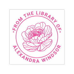 Elegant Peony Bloom Library Book Name Self-inking Stamp