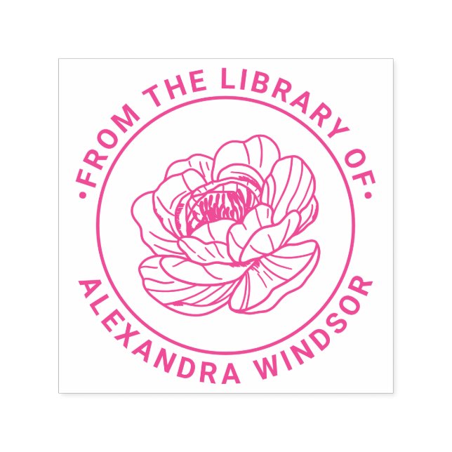 Elegant Peony Bloom Library Book Name Self-inking Stamp (Design)