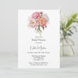 Elegant Peony Bouquet Bridal Shower Invitation