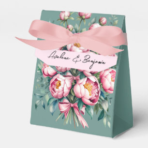 Elegant Peony Bouquet in Watercolor Wedding Favour Box