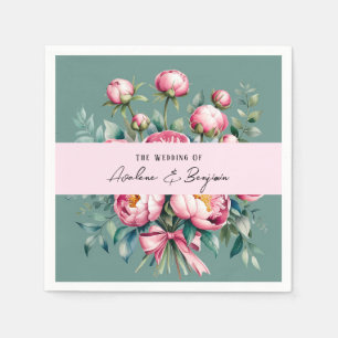 Elegant Peony Bouquet in Watercolor Wedding Napkin