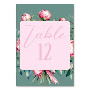 Elegant Peony Bouquet in Watercolor Wedding Table Number