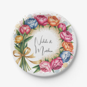 Elegant Peony Bouquet Wedding Paper Plate