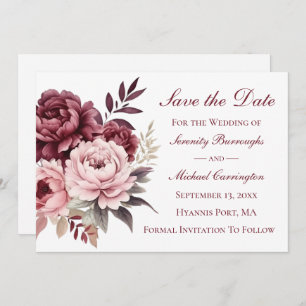 Elegant Peony Burgundy Peony Save the Date Wedding Invitation