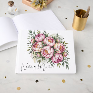 Elegant Peony Floral Arrangement Wedding Guest Book