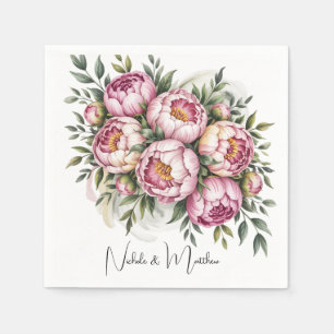 Elegant Peony Floral Arrangement Wedding Napkin