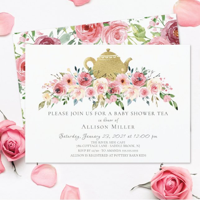 Elegant Peony Floral Baby Shower Tea Invitation (Creator Uploaded)