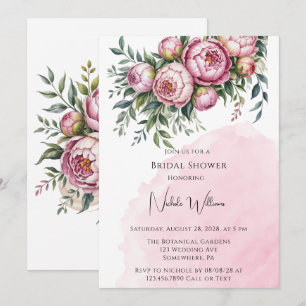 Elegant Peony Floral Brunch & Bubbly Invitation