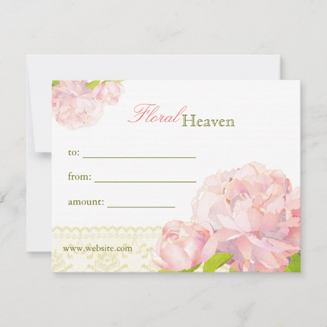 Elegant Peony Floral Business Gift Certificate (Front)