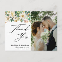 Elegant Peony Floral Greenery Wedding Thank You