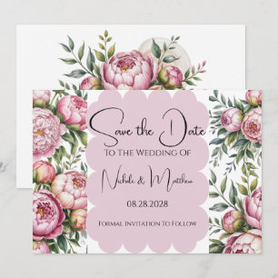 Elegant Peony Floral Wedding Save the Date Invitation