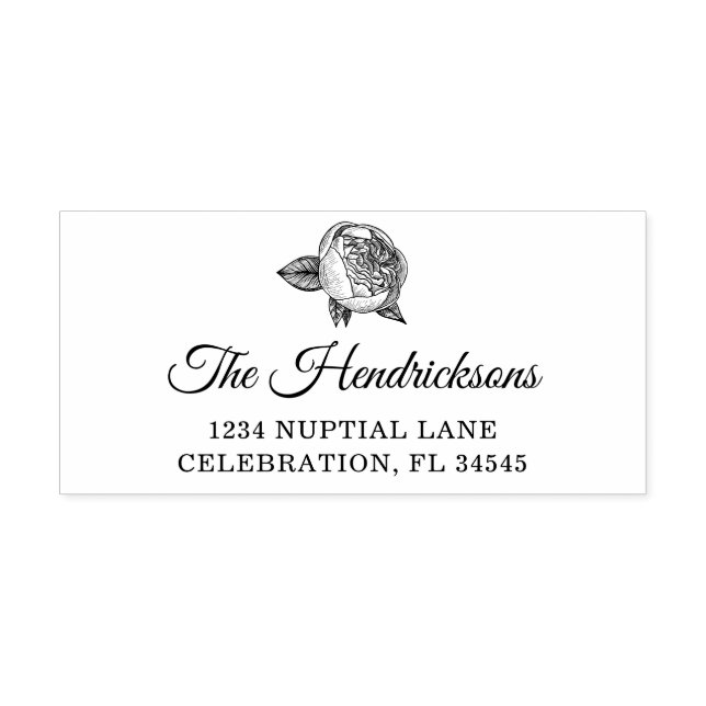 Elegant Peony Flower Address Rubber Stamp (Imprint)