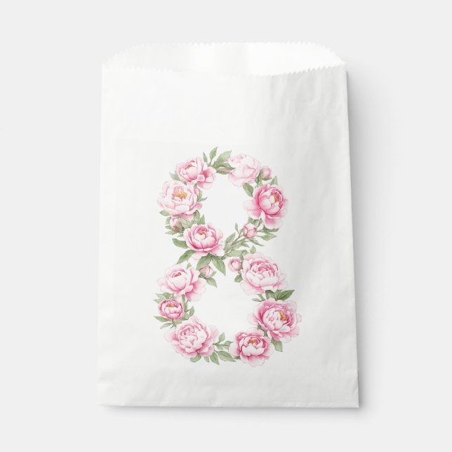 Elegant Peony Flower Illustration for March 8 Favour Bags (Front)