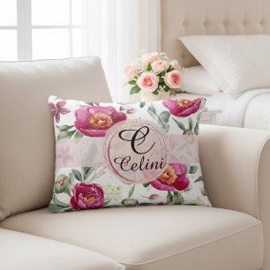 Elegant Peony Flower Seamless Pattern in Soft Pink Decorative Cushion