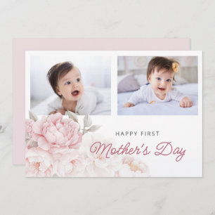 Elegant Peony Flowers First Mother's Day 2 Photos Card