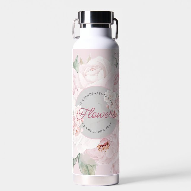 Elegant Peony Flowers Grandparents We'd Pick You Water Bottle (Front)