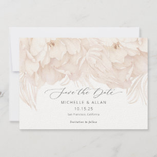 Elegant peony in beige Flat Save The Date Card