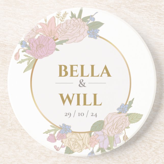 Elegant Peony Lily Rose Wedding     Coaster (Front)