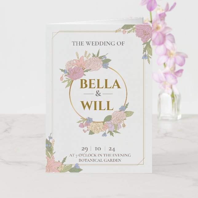 Elegant Peony Lily Rose Wedding  Foil Greeting Card (Orchid)