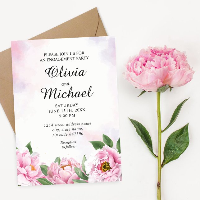 Elegant Peony Minimalist Engagement Invitation (Creator Uploaded)
