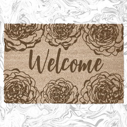 Elegant Peony Outlines Welcome coir