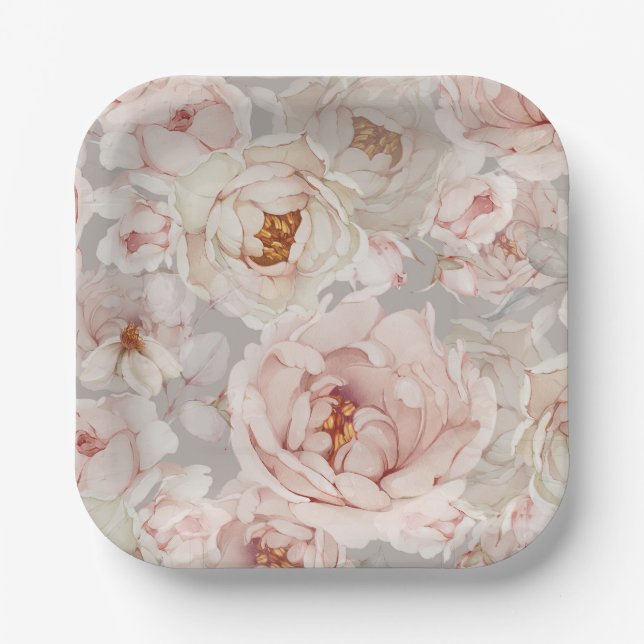 Elegant Peony Paper Plates (Front)