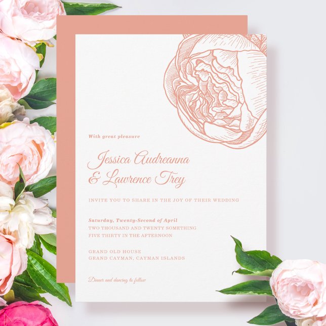 Elegant Peony Peach Flower Wedding Invitation (Creator Uploaded)