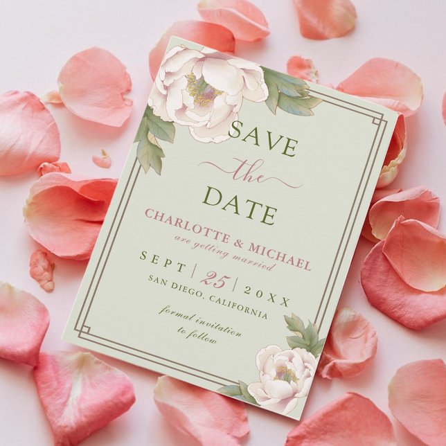Elegant Peony Sage and Blush Wedding Save the Date (Creator Uploaded)