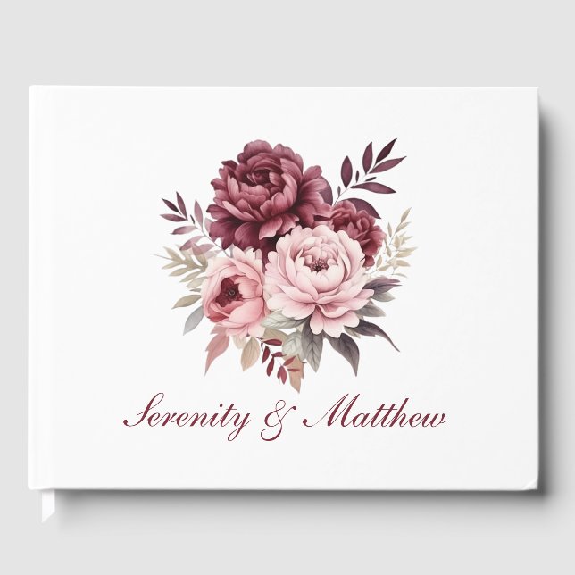 Elegant Peony Watercolor Peonies Floral Wedding Guest Book (Front)