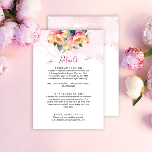 Elegant Peony Watercolor Wedding Details Enclosure Card (Creator Uploaded)
