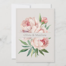 Elegant Peony Wedding Invitation with QR Code