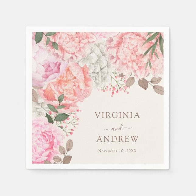 Elegant Peony Wedding Napkin (Front)