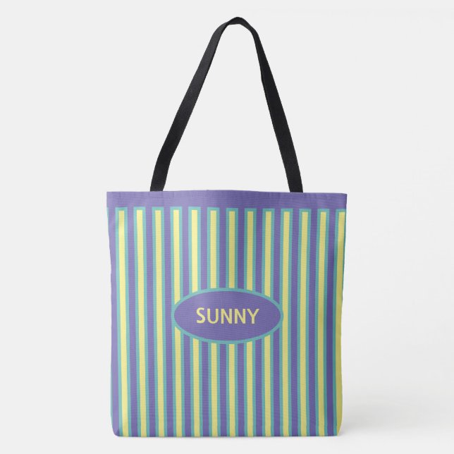 Elegant Periwinkle Blue and Yellow Striped Tote Bag (Front)
