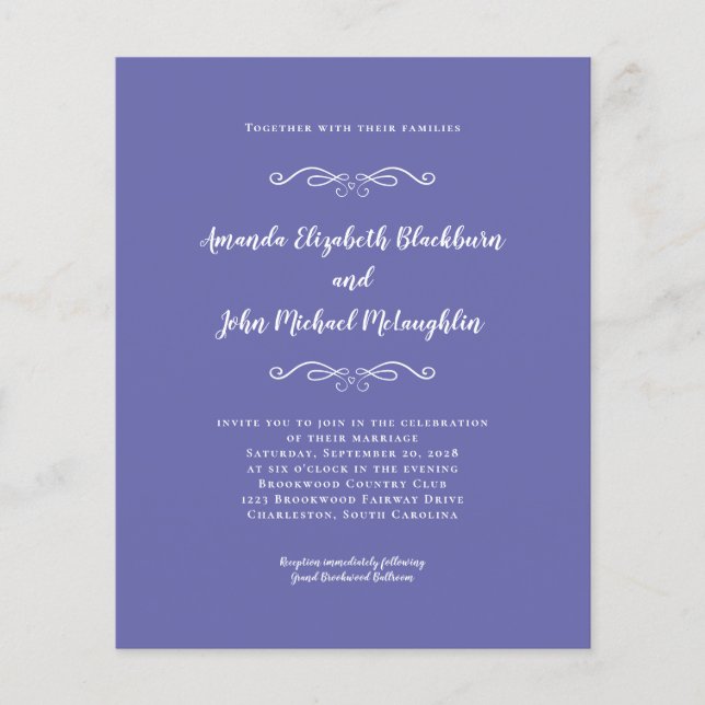 Elegant Periwinkle Blue Budget Wedding Invitation (Front)