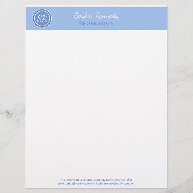 Elegant Periwinkle Blue Business Professional Custom Letterhead (Front)