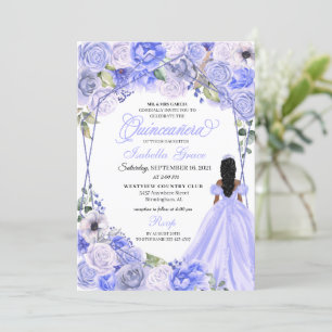 Elegant Periwinkle Blue Floral Quinceanera Invitation